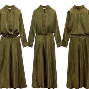 Zara Olive Green Satin Dress